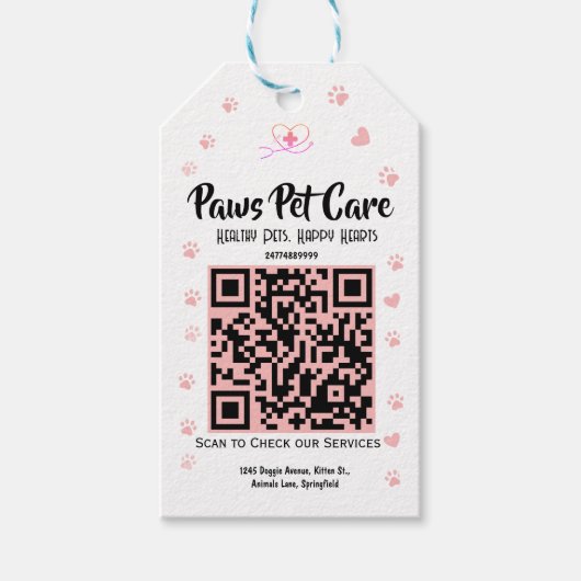 Paws Pet Care Pet Shop ロゴ 名前 バーコード ギフトタグ (正面)