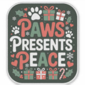 Paws Presents Peace - ホリデー 犬 バッジ シール (正面)
