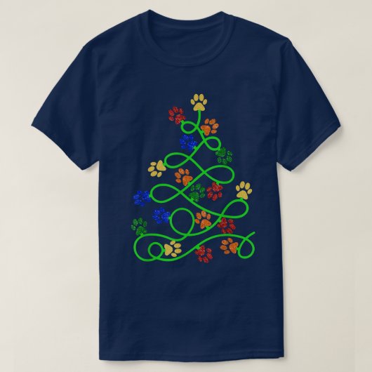 Paws Print Christmas Tree Dog Cat Tシャツ (デザイン正面)