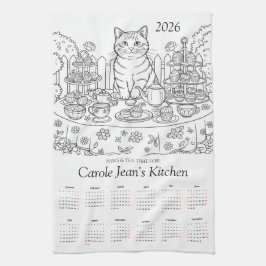 Paws & Tea Time キッチン用タオル 2026年 カレンダー キッチンタオル