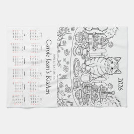 Paws & Tea Time Kitchen Tea Towels 2026 Calendar キッチンタオル