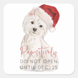 PAWSIELYサンタ犬のクリスマスギフトを開かない スクエアシール