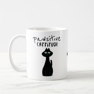 Pawsitive Cattitude Catユーモア引用文名 コーヒーマグカップ