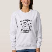 Pawsitive Cattitude – Funny Cat Pun Minimalist スウェットシャツ (正面)