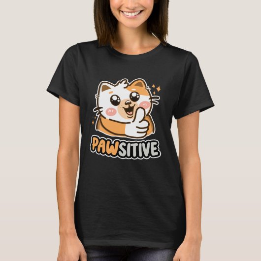 Pawsitive Cute Cat Thumbs Up Kitten Tシャツ (正面)