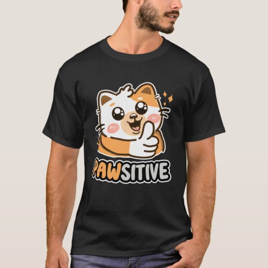 Pawsitive Cute Cat Thumbs Up Kitten Tシャツ (正面)