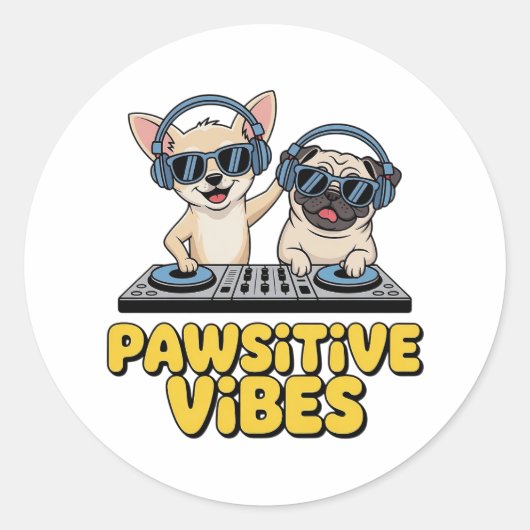 Pawsitive Vibes Dj Dogs ラウンドシール (正面)