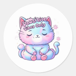 Pawsitive Vibes Onlyの猫めい想ステッカー ラウンドシール