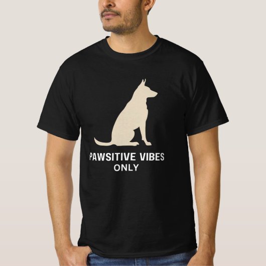 Pawsitive Vibes Only – ドッグシルエットアート | ペット・ロー Tシャツ (正面)