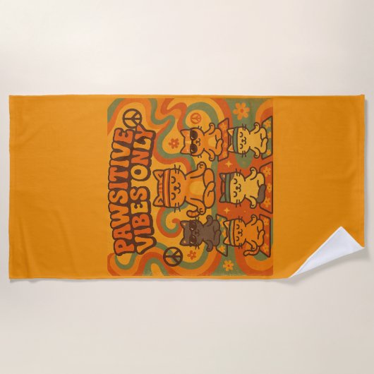 Pawsitive Vibes Only ビーチタオル (正面)