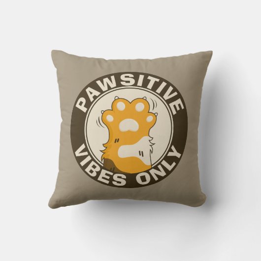 Pawsitive vibes only Cute Cat Paw Funny Pun クッション (裏面)