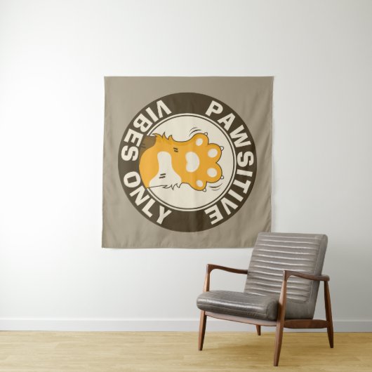 Pawsitive vibes only Cute Cat Paw Funny Pun タペストリー (インサイチュ(横))