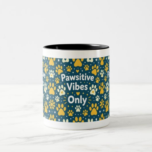 Pawsitive Vibes Only Dog Paw Print Coffee Mug ツートーンマグカップ (中央)