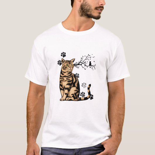 "Pawsitive Vibes" T-Shirt with Cat Tシャツ (正面)