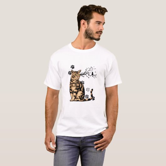 "Pawsitive Vibes" T-Shirt with Cat Tシャツ (正面フル)
