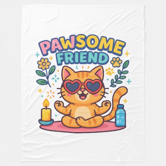 Pawsitive Vibes with Pawsome friend Cute Cat Lover フリースブランケット (正面)