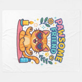 Pawsitive Vibes with Pawsome friend Cute Cat Lover フリースブランケット (正面(横))