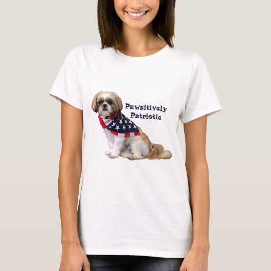 Pawsitivelyの愛国心が強いシーズー(犬) TzuラサApso Tシャツ (正面)