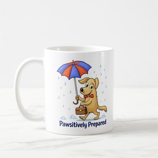 Pawsitively Prepared – Cute Dog with Umbrella コーヒーマグカップ (左)