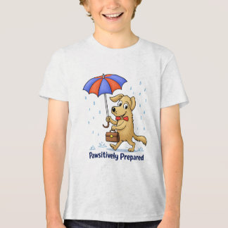 Pawsitively Prepared – Cute Dog with Umbrella トライブレンドＴシャツ