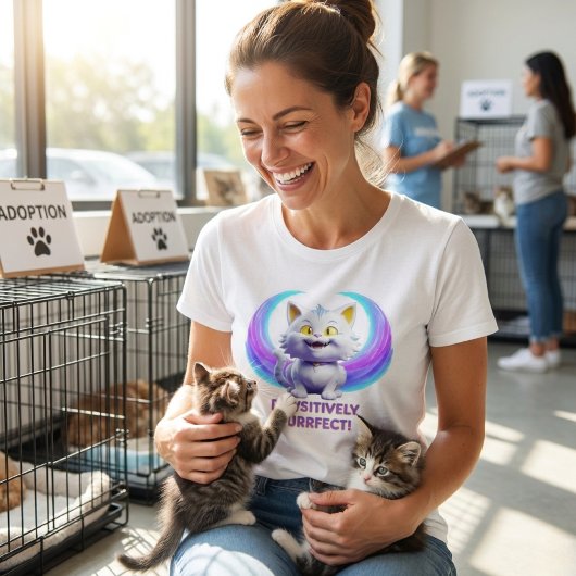 Pawsitively Purrfect Cute Cartoon White Cat Pun Tシャツ