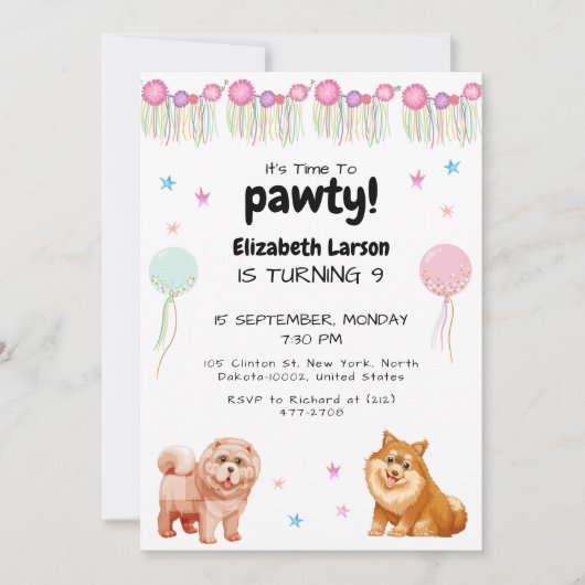 Pawsome誕生日Bash子供の誕生日に参加 招待状 (正面)