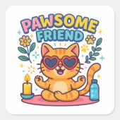 Pawsome Friend Because Every Cat Deserves Love スクエアシール (正面)