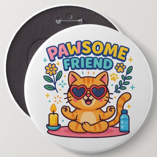 Pawsome Friend Because Every Cat Deserves Love 缶バッジ (正面&裏面)