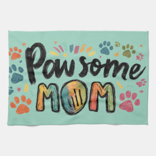 Pawsome MOMお洒落グラフィックとPawsカラフル キッチンタオル