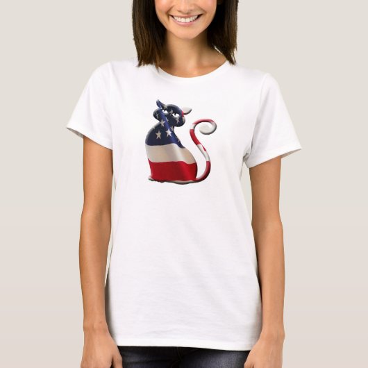 Pawtrioticのネコ科の女性のワイシャツのデザイン Tシャツ (正面)
