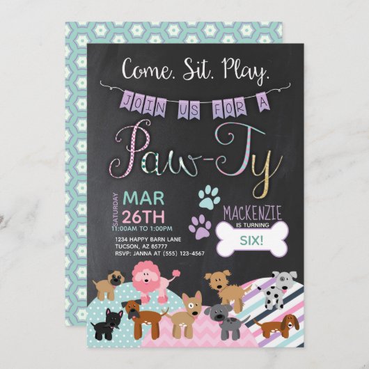 Pawtyの招待状犬の子犬の誕生日の招待状 招待状 (正面/裏面)