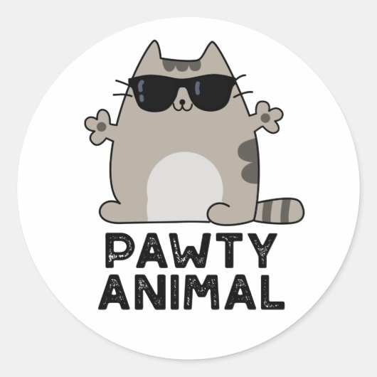 Pawty Animal Funny Party Cat Pun  ラウンドシール (正面)
