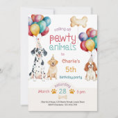 Pawty Animals Puppy Dogs and Balloons Birthday 招待状 (正面)