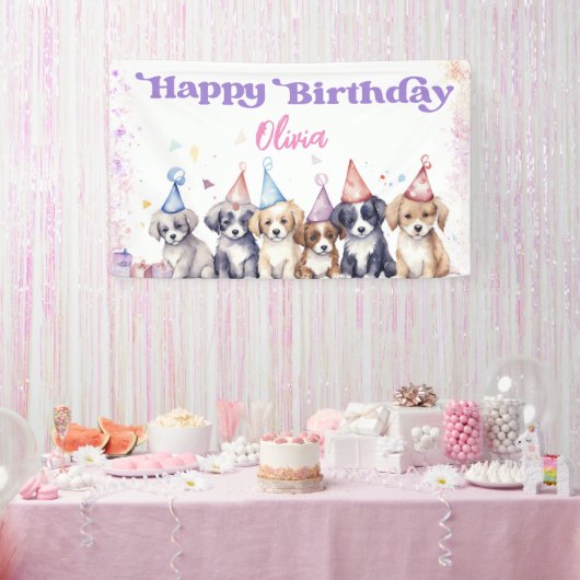 Pawty Puppy Happy Birthday Dog Party Girl 横断幕 (パーティー)