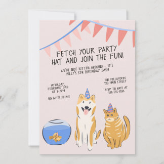 Pawty Time Kids Birthday Invitation | House Pets 招待状