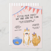 Pawty Time Kids Birthday Invitation | House Pets 招待状 (正面/裏面)