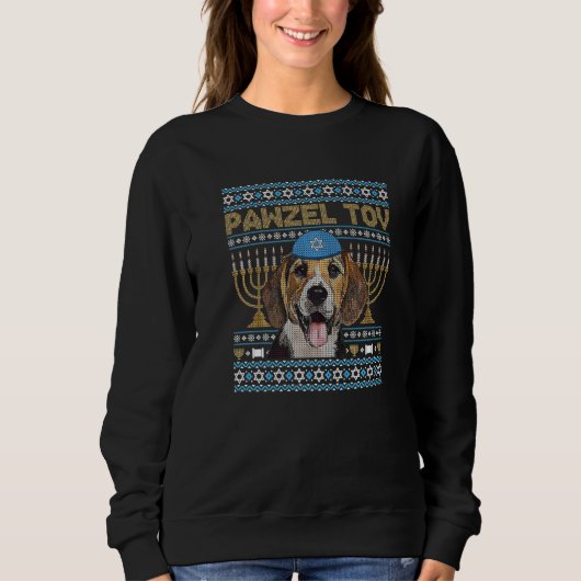 Pawzel Tov Jewish Beagle Dog Funny Hanukkah Premiu スウェットシャツ (正面)