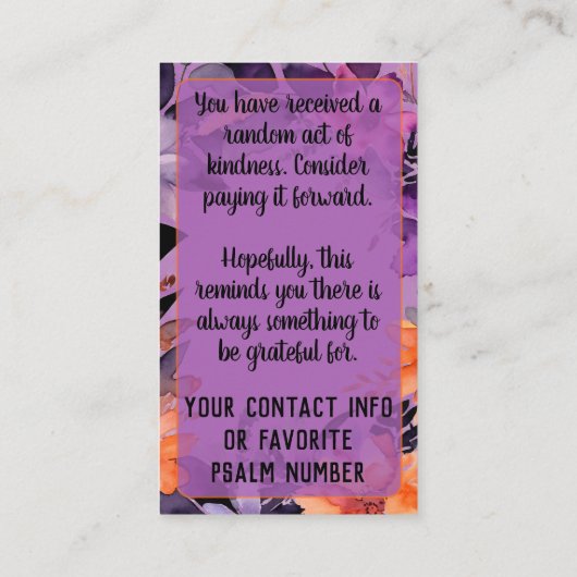 Pay it Forward Random Act Kindness Purple Orange 名刺 (裏面)