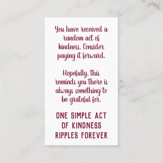 Pay it Forward Random Act of Kindness Animal Lover 名刺 (裏面)