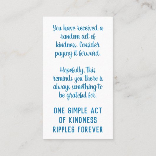 Pay it Forward Random Act of Kindness Aqua Blue 名刺 (裏面)