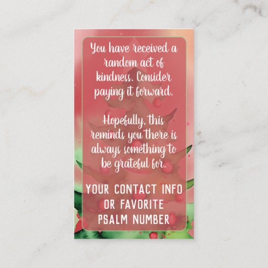 Pay it Forward Random Act of Kindness Christmas 名刺 (裏面)