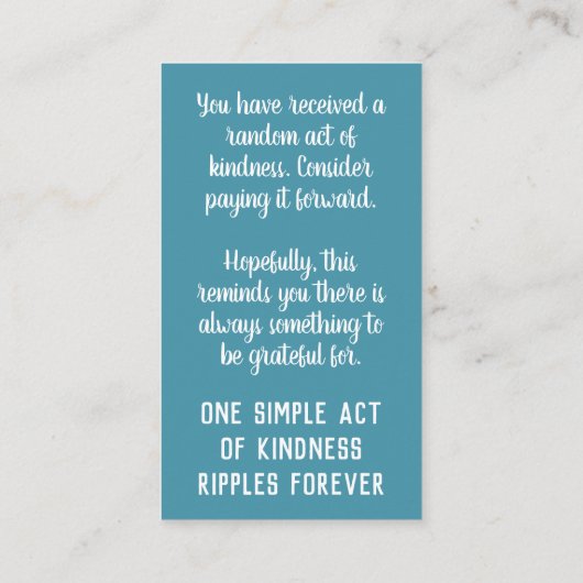 Pay it Forward Random Act of Kindness Homelessness 名刺 (裏面)