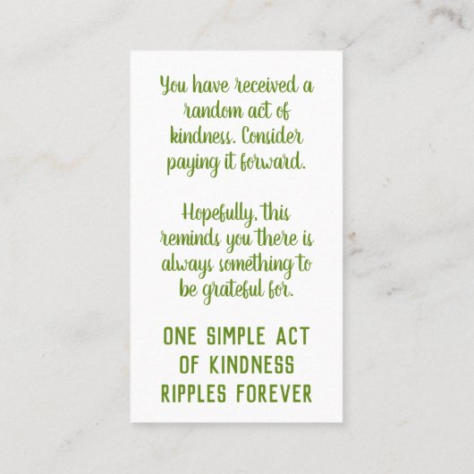 Pay it Forward Random Act of Kindness Lime Green 名刺 (裏面)