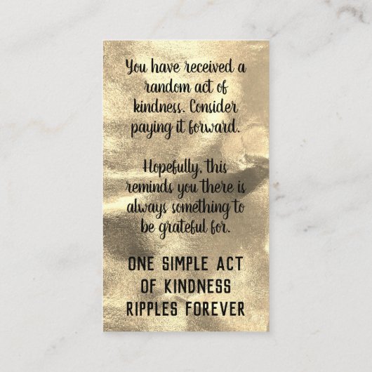 Pay it Forward Random Kindness Act Gratitude Gold 名刺 (裏面)