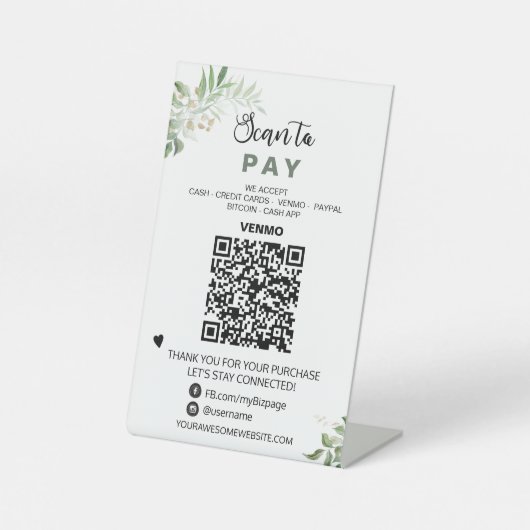 *~* PAY QRコード卓上表テントペデスタルサイン 台座サイン (正面)