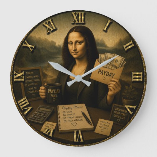 Payday Funny Mona Lisa Gift for Coworkers ラージ壁時計 (正面)