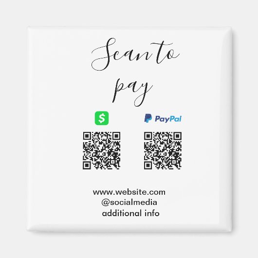Paypal Cashapp QRコードでビジネス名を入れて支払う マグネット (正面)