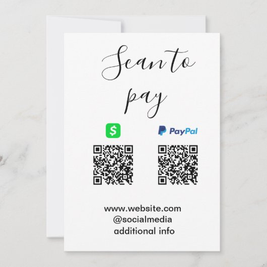 Paypal Cashapp QRコードでビジネス名ロゴをスキャンして支払う 招待状 (正面)