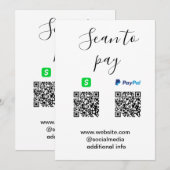 Paypal Cashapp QRコードでビジネス名ロゴをスキャンして支払う 招待状 (正面/裏面)