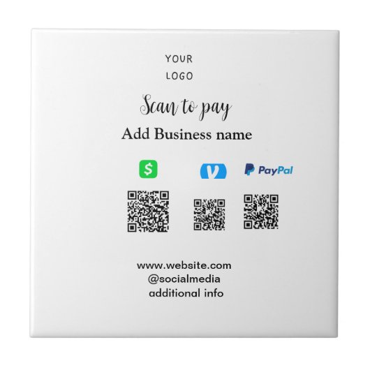Paypal Cashapp Venmo スキャン払いQRコード ビジネス追加 タイル (正面)